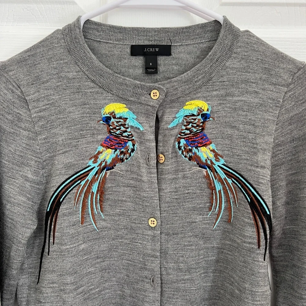 Tropical Bird Embroidered J. Crew Cardigan